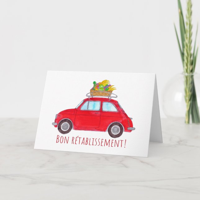 Tarjeta Francés se ponen bien Red Retro Fiat 500 (Anverso)