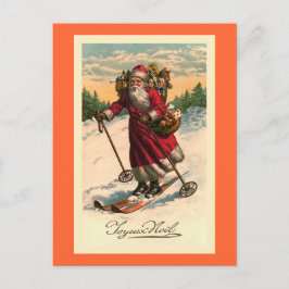 Tarjeta francesa de época "Santa on Skis"