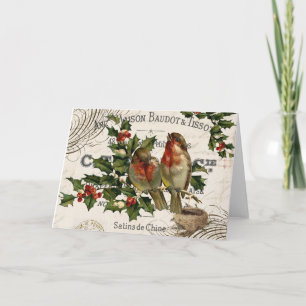 tarjeta francesa de los pájaros del navidad del