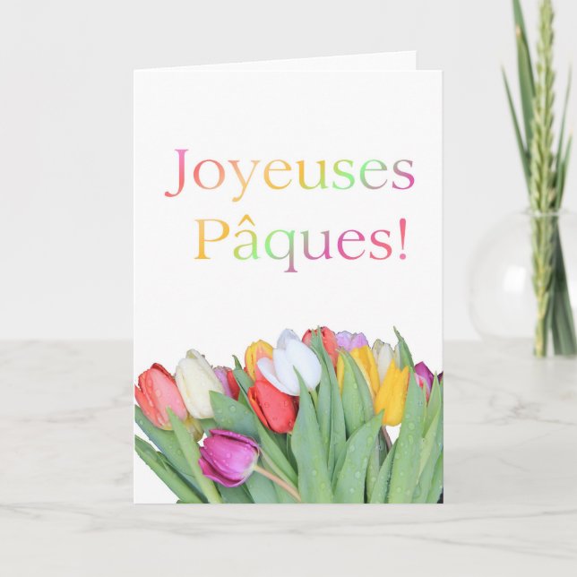 Tarjeta francesa de Pascua - Buquet de tulipán Joy (Anverso)
