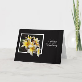 Tarjeta Frangipani amarillo y blanco feliz cumpleaños