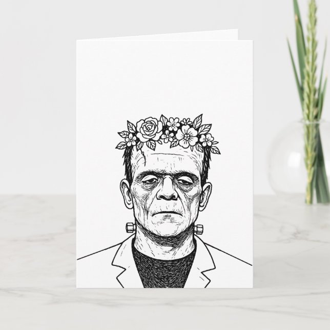 Tarjeta Frankenstein con Corona de Flores (Anverso)