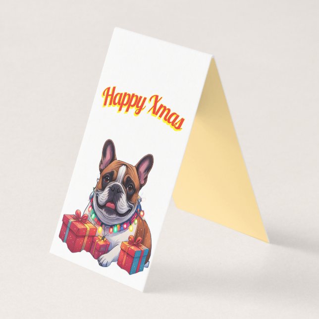 Tarjeta Französische Bulldogge Lichterkette Weihnachten  (Anverso)