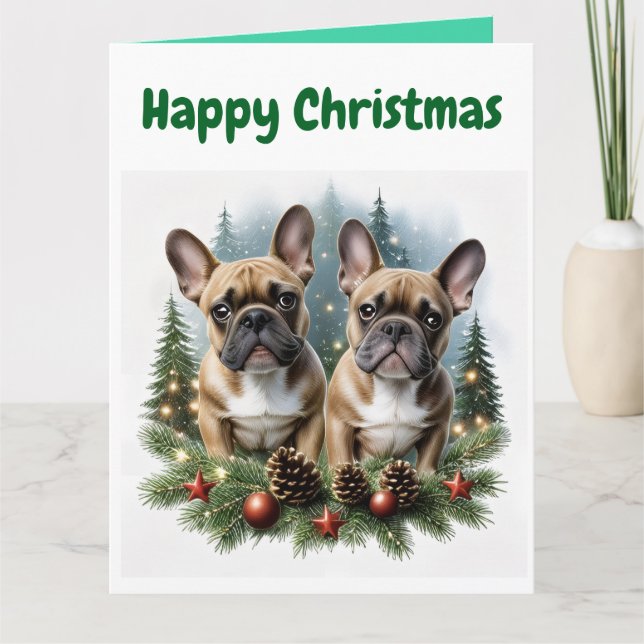 Tarjeta Französische Bulldogge Weihnachten Weihnachtskranz (Anverso)