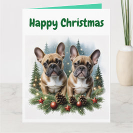 Tarjeta Französische Bulldogge  Weihnachtskranz Bulldog