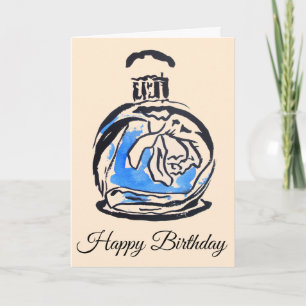 Tarjeta Frasco de perfume de cumpleaños de moda azul