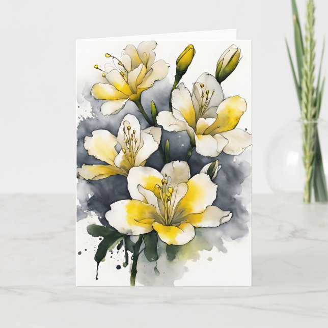 Tarjeta Freesia - Watercolor flowers (Anverso)