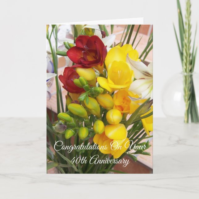 Tarjeta Freesias Personalizado 40° Aniversario del Boda (Anverso)
