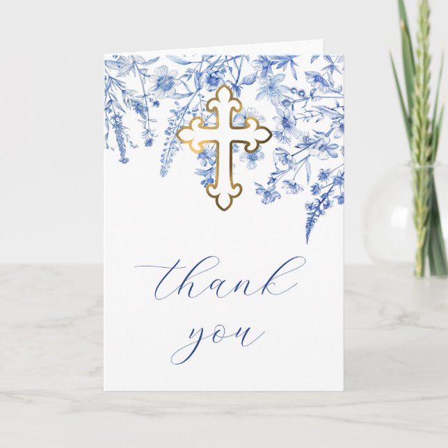 Tarjeta French Blue Wildflowers Religious Thank You (Anverso)