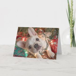 Tarjeta French Bulldog Christmas Card – Puppy in Lights