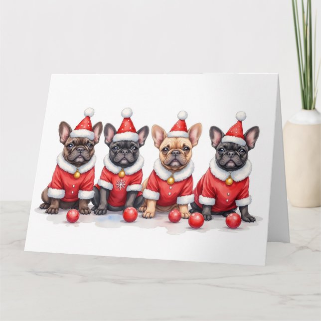 Tarjeta French Bulldog Christmas Dress Santa Hat (Anverso)