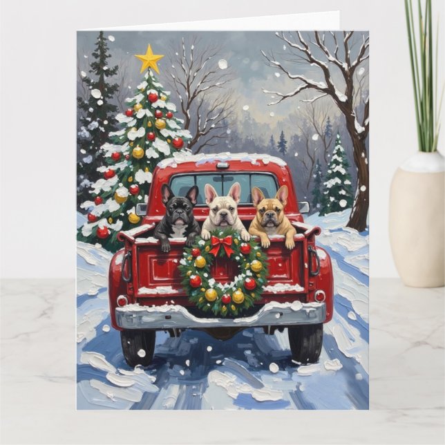 Tarjeta French Bulldog Christmas Red Truck Holiday (Anverso)