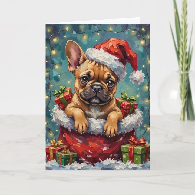 Tarjeta French Bulldog Christmas Santa Bag Adventure (Anverso)