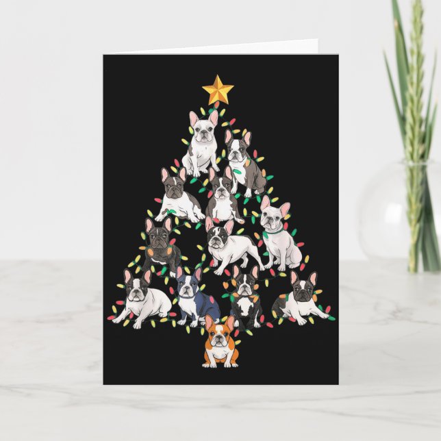 Tarjeta French Bulldog Christmas Tree Frenchie Dog Xmas Pa (Anverso)