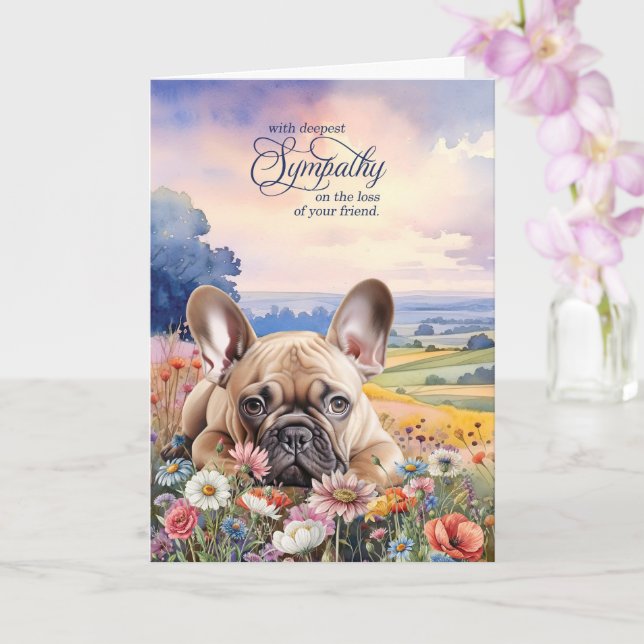 Tarjeta French Bulldog Dog with Wildflowers Pet Sympathy (Orquídea)