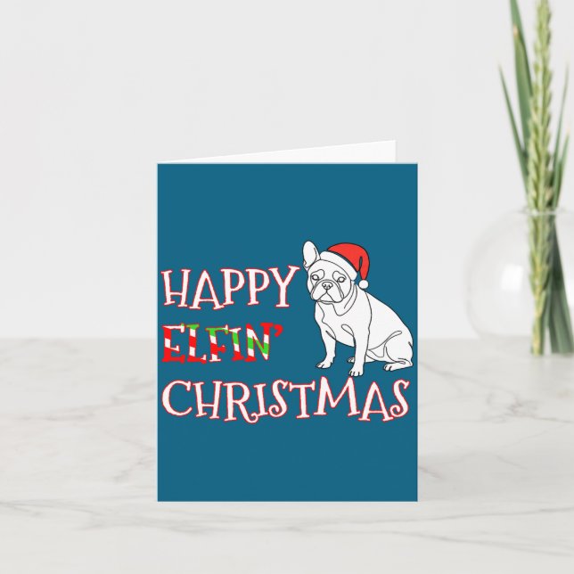 Tarjeta French Bulldog Funny Santa Hat Happy Elfin Christm (Anverso)