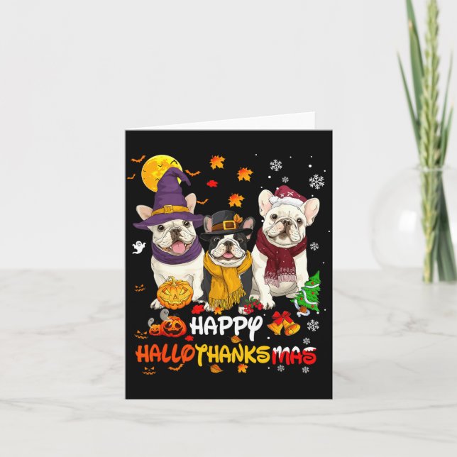 Tarjeta French Bulldog Happy Hallothanksmas Dog Lover Chri (Anverso)
