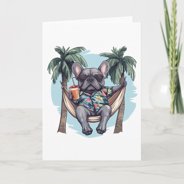 Tarjeta French Bulldog In Hawaiian Top (Anverso)