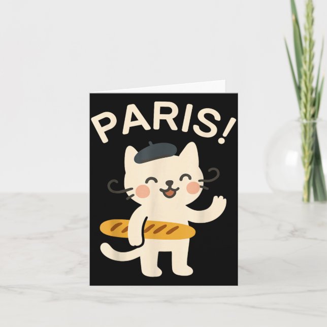 Tarjeta French Cat With Baguette Cute Cat Paris Funny Anim (Anverso)
