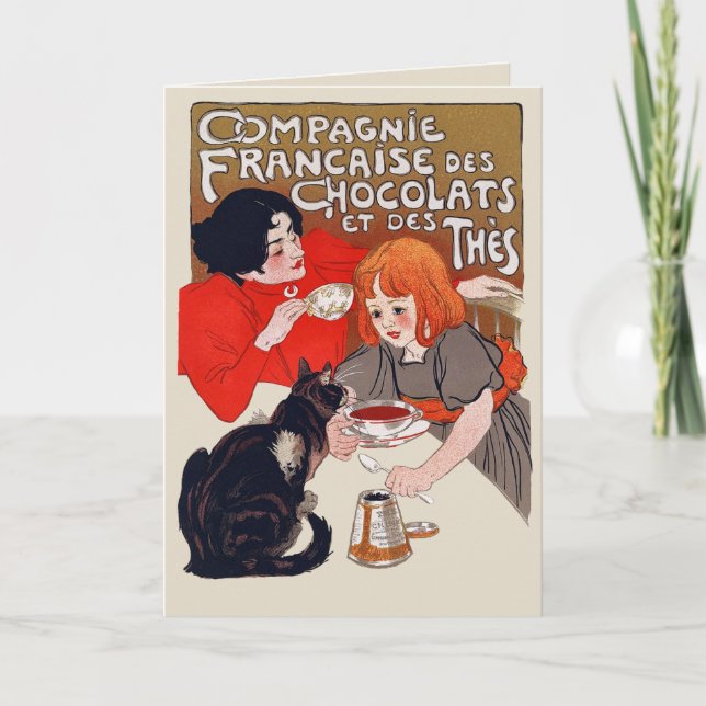 Tarjeta French Chocolate Party Steinlen Art (Anverso)