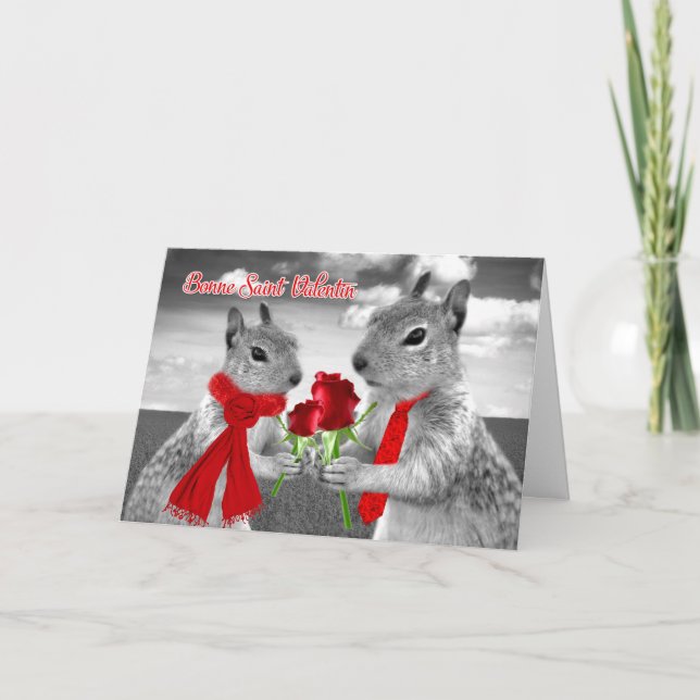 Tarjeta French Valentine's Day Romantic Squirrels Blank (Anverso)