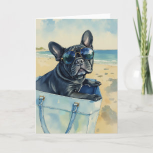 Tarjeta Frenchie at the Beach Watercolor