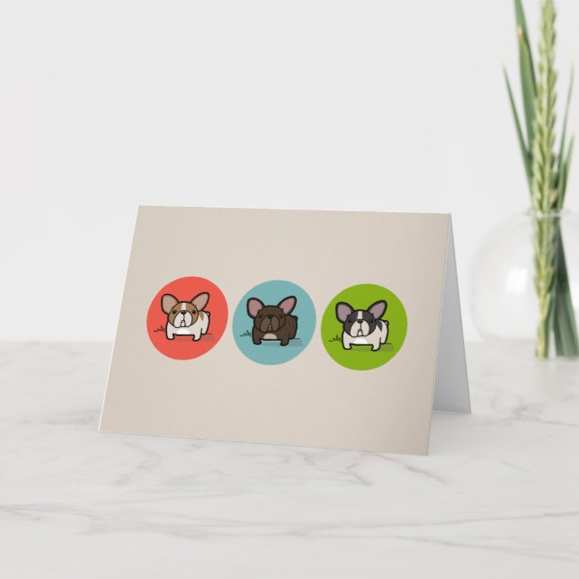Tarjeta Frenchie azul, verde y coral (Anverso)