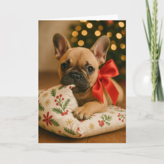 Tarjeta Frenchie Christmas Card – Puppy on Pillow