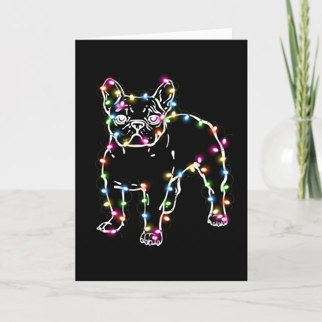 Tarjeta Frenchie Con Luces De Navidad Feliz Navidad (Anverso)