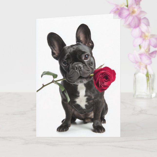 Tarjeta Frenchie San Valentín (Orquídea)