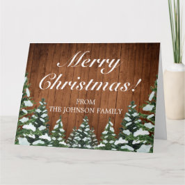 Tarjeta Fresa de Madera Snowy Feliz Navidad Doble Saludo