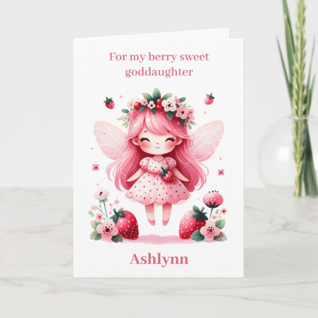 Tarjeta Fresa Rosa Fairy Berry Birday Godgirl (Anverso)