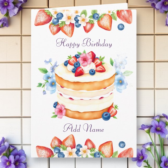 Tarjeta Fresa y arándano pastel de cumpleaños personalizad (Subido por el creador)