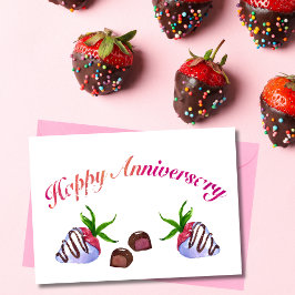 Tarjeta Fresas de chocolate de aniversario feliz