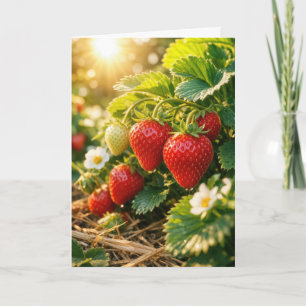 Tarjeta Fresas de Cumpleaños Colgando de una Planta