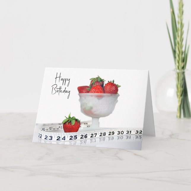 Tarjeta Fresas de cumpleaños con medida de cinta (Anverso)