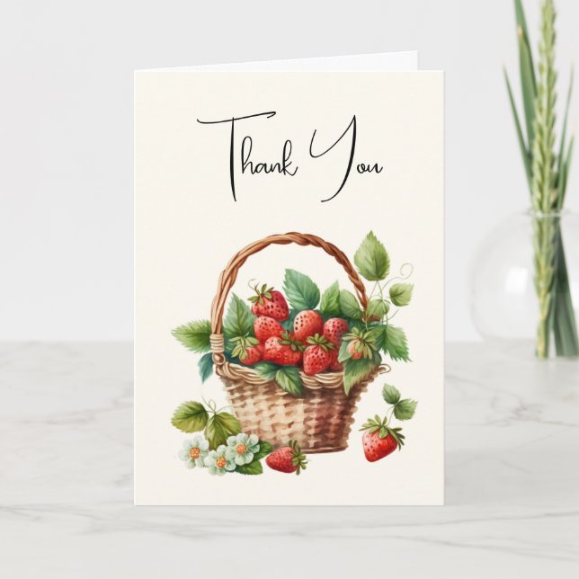 Tarjeta Fresas frescas en una cesta de mimbre (Anverso)
