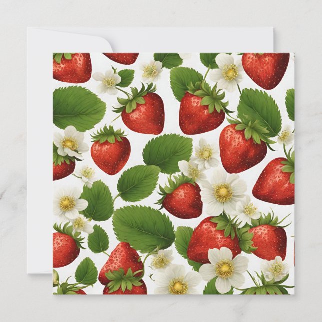 Tarjeta Fresas, hojas y flores vibrantes (Anverso)