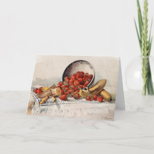 Tarjeta Fresas y plátanos en una canasta   E. Meyner