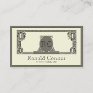 Tarjeta fresca con monograma del billete de dólar