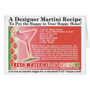 Tarjeta fresca de la receta de Martini de la