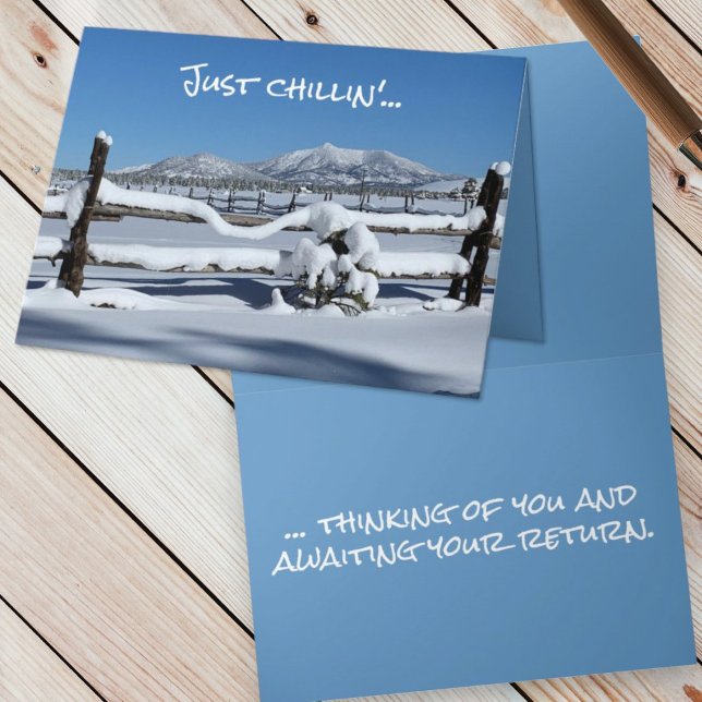 Tarjeta Fresca foto de nieve en invierno pensando en tu Pe (cover and inside template greeting)