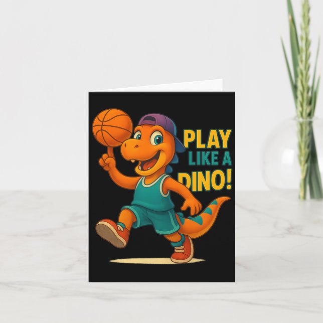 Tarjeta Fresco jugador de baloncesto dinosaurio divertido  (Anverso)