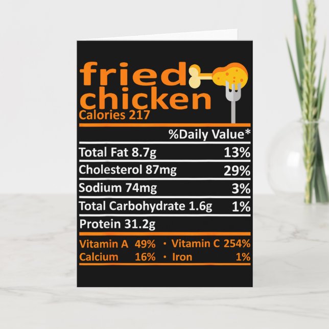 Tarjeta Fried Chicken Nutrition Food Facts Thanksgiving Fu (Anverso)