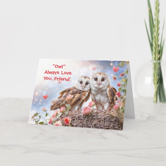 Tarjeta Friend Cute Owls Happy Valentines Day Card (Anverso)