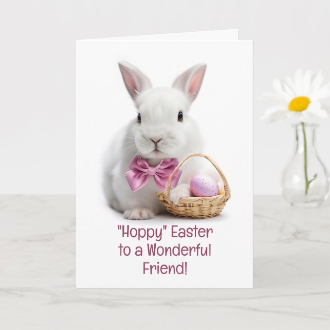 Tarjeta Friend Happy Easter Cute Bunny with Little Basket (Planta pequeña)