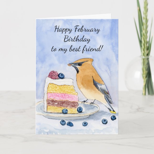 Tarjeta Friend Happy February Birthday Bird (Anverso)