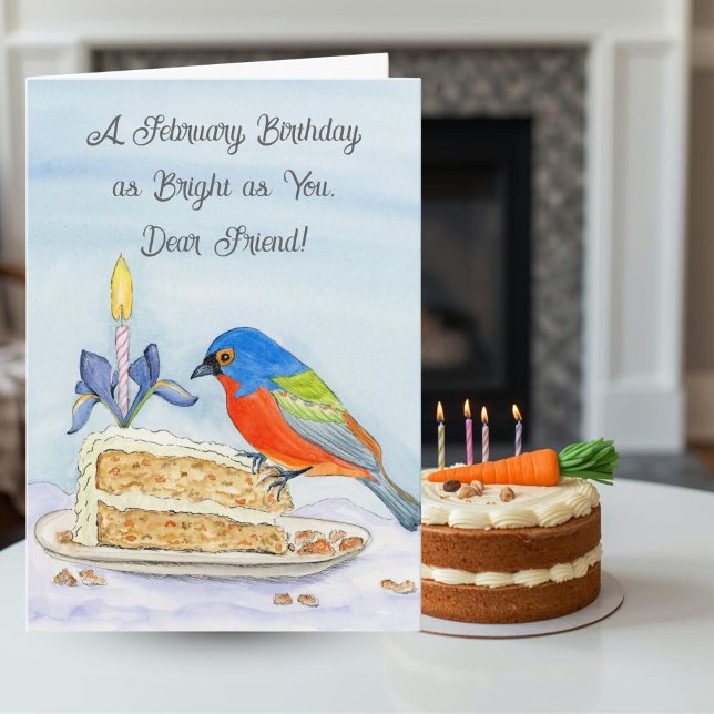 Tarjeta Friend Happy February Birthday Painted Bunting (Subido por el creador)