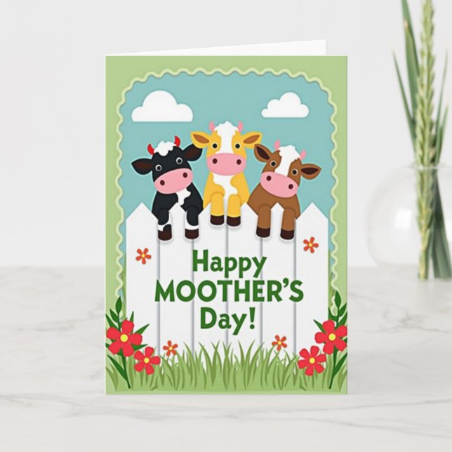 Tarjeta Friendly Bovines Mothers Day Card (Anverso)