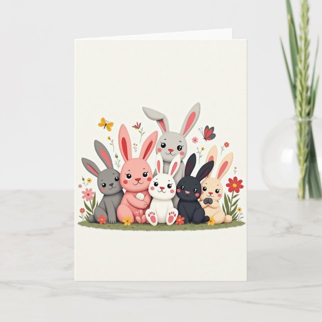 Tarjeta Friendly Bunnies Spring Meadow Card (Anverso)